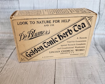 Antique Advertising Box, Dr. Blumers, Golden Tonic Herb Tea, 1920s, Vintage, Paper, Collectible, Medical  Memorabilia