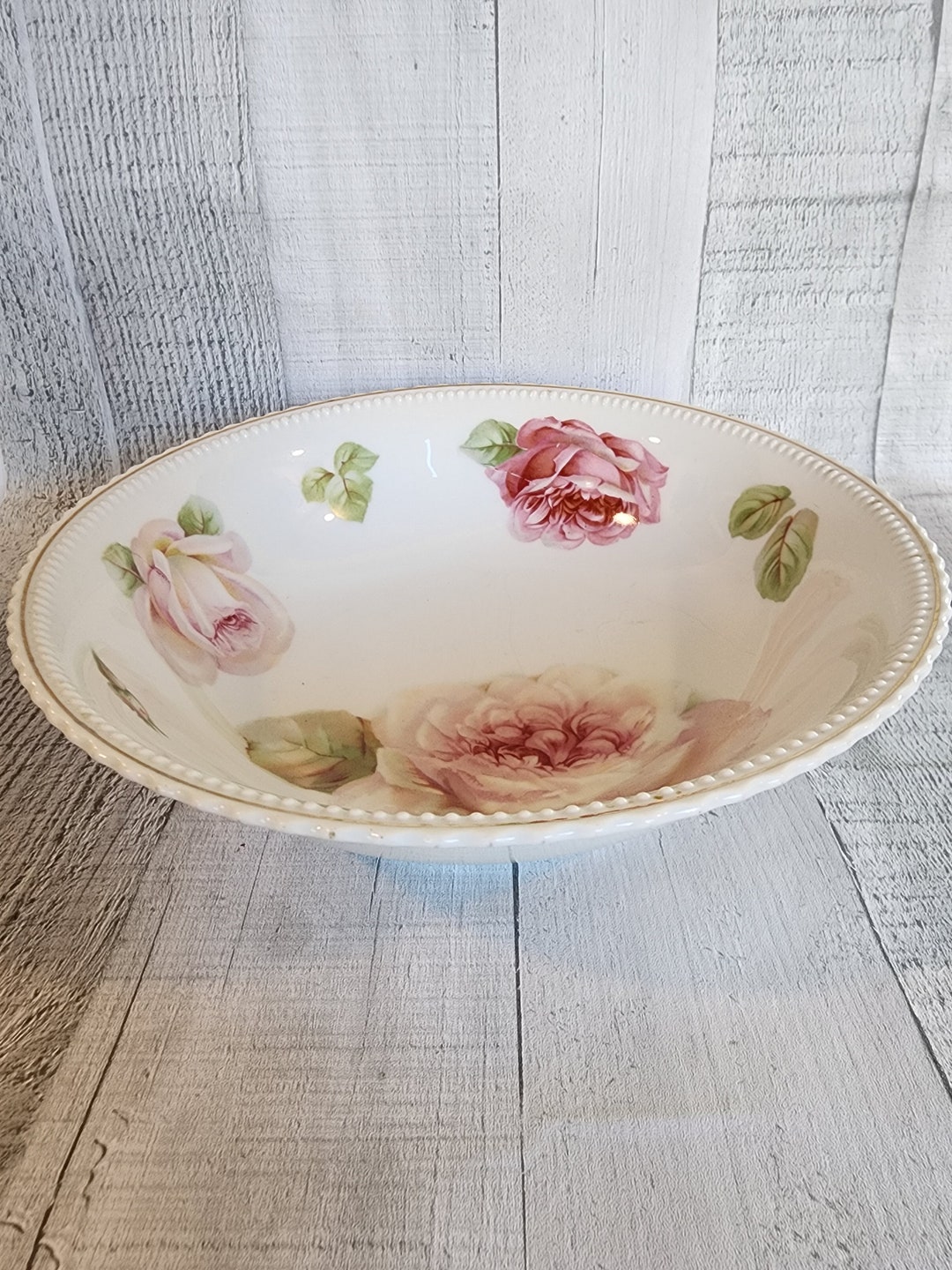 Antique 1920s Pink Rose China Bowl, Serving Dish, Cottage Decor ...
