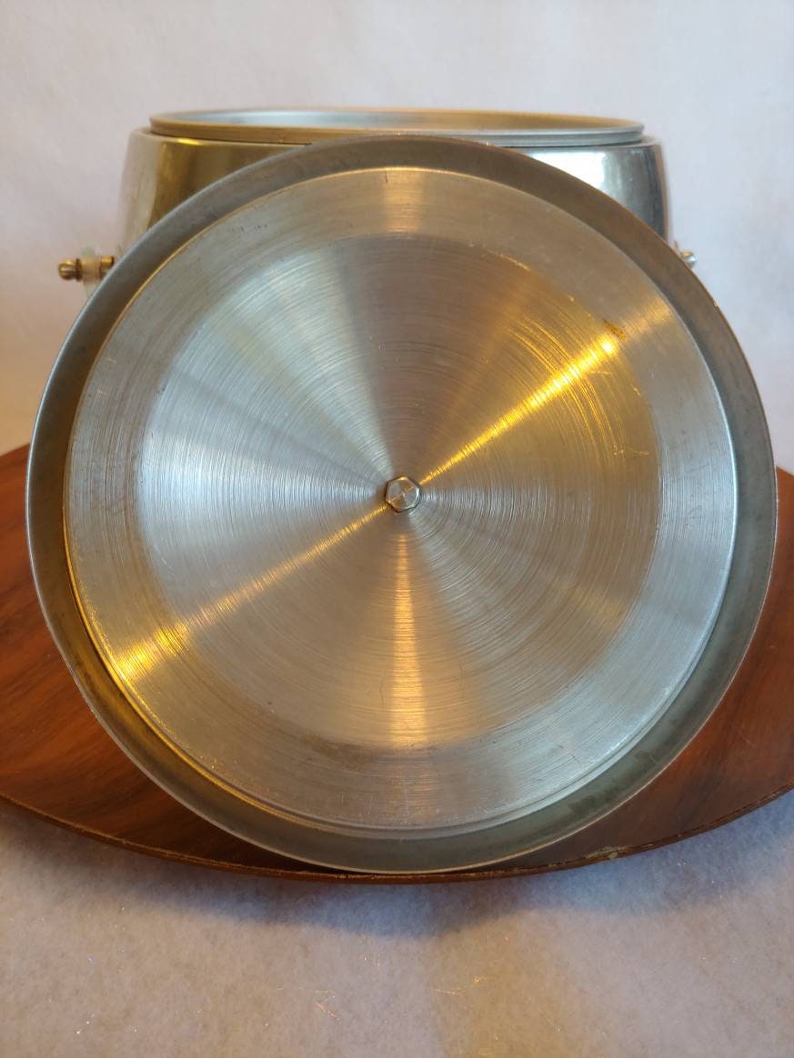 Vintage MCM Aluminum Kromex Ice Bucket With Lid, Bar, Lucite, Atomic