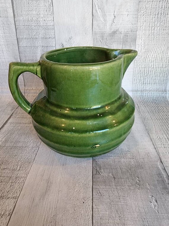 Vintage Nelson Mccoy Pottery Green Glaze Pitcher Jug 1930s Etsy