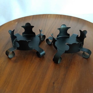 Vintage Matte Black Metal Pillar Candle Holders, Set of 2, MCM, Danish Modern, Rustic, Cabin