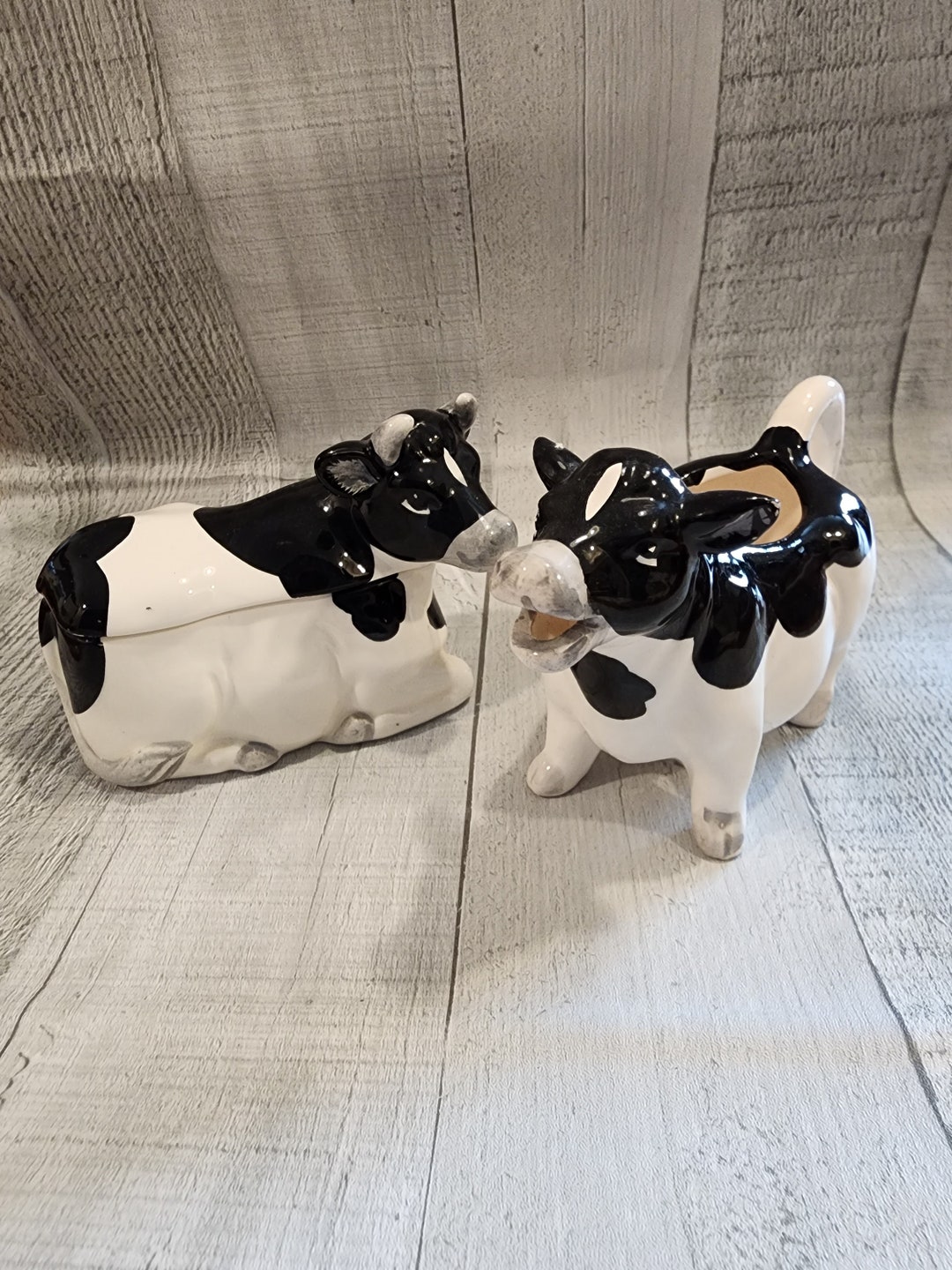 Vintage Cute Cow Sugar and Creamer Set Black and White Etsy