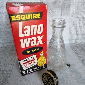 Vintage Advertising Glass Bottle Box Lanowax, Esquire, 1960s, MCM. Mid Century, Retro, Shoe Polish, TV Movie Props