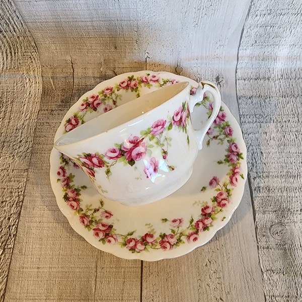 Vintage Pink Rose Chintz Teacup and Saucer Set, Fine China, Made in Germany, Tea Party, Bridal Shower