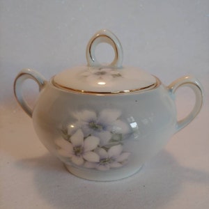 Antique Bavarian Fine China Sugar Bowl with lid, Blue Floral