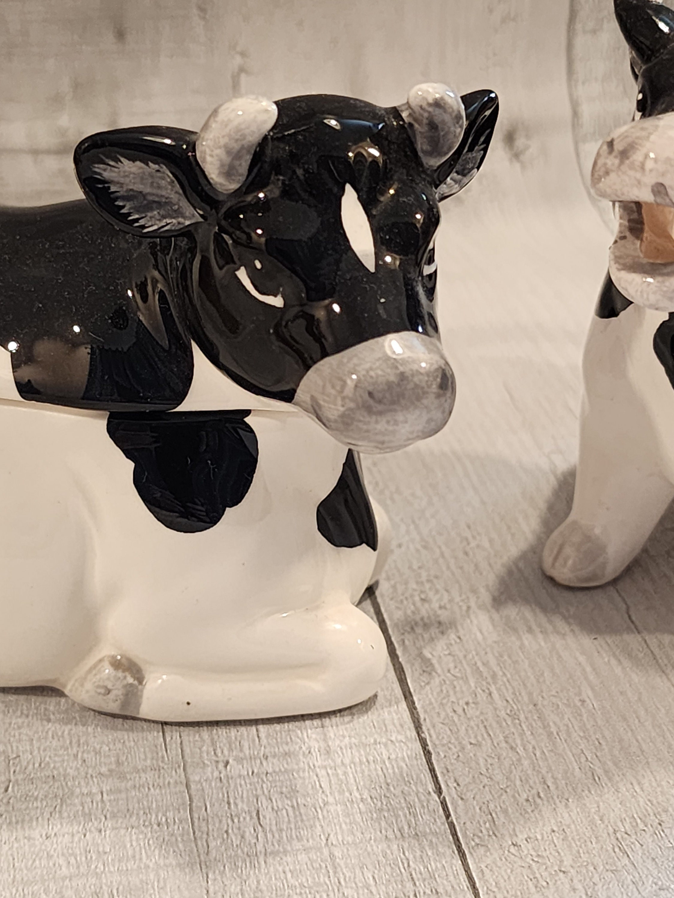 Vintage Cute Cow Sugar and Creamer Set Black and White Etsy