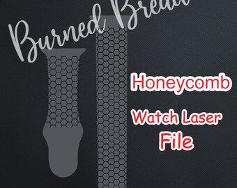 May include: Digital download file for a honeycomb watch band design. The file is for laser cutting and is available in two sizes. The design is a black and white honeycomb pattern.