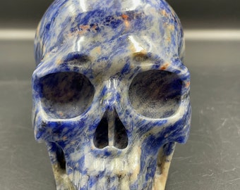 Sodalite Crystal Skull, Throat Chakra Stone, 5"