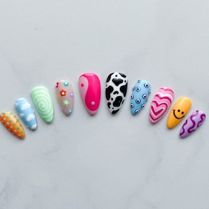 DELIA | Mix and Match Funky Fun Multicolored Pattern Press On Nails Reusable