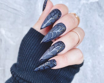 WEDNESDAY | Spiderweb Spooky Halloween Goth Trendy Press On Nails Reusable
