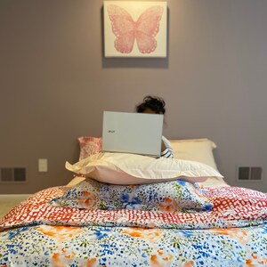 Le Parutti Cotton duvet cover 3 pc set FLORAL MOSAIC Reversible Beautiful design Organic Sustainable inks Queen King Full Twin duvet set