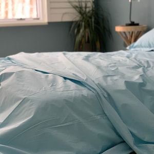 100% Cotton sheets BLUE Beautiful Vibrant colors 4 pc set Le Parutti Ecofriendly Sustainable bedding organic inks Queen King set Full Twin