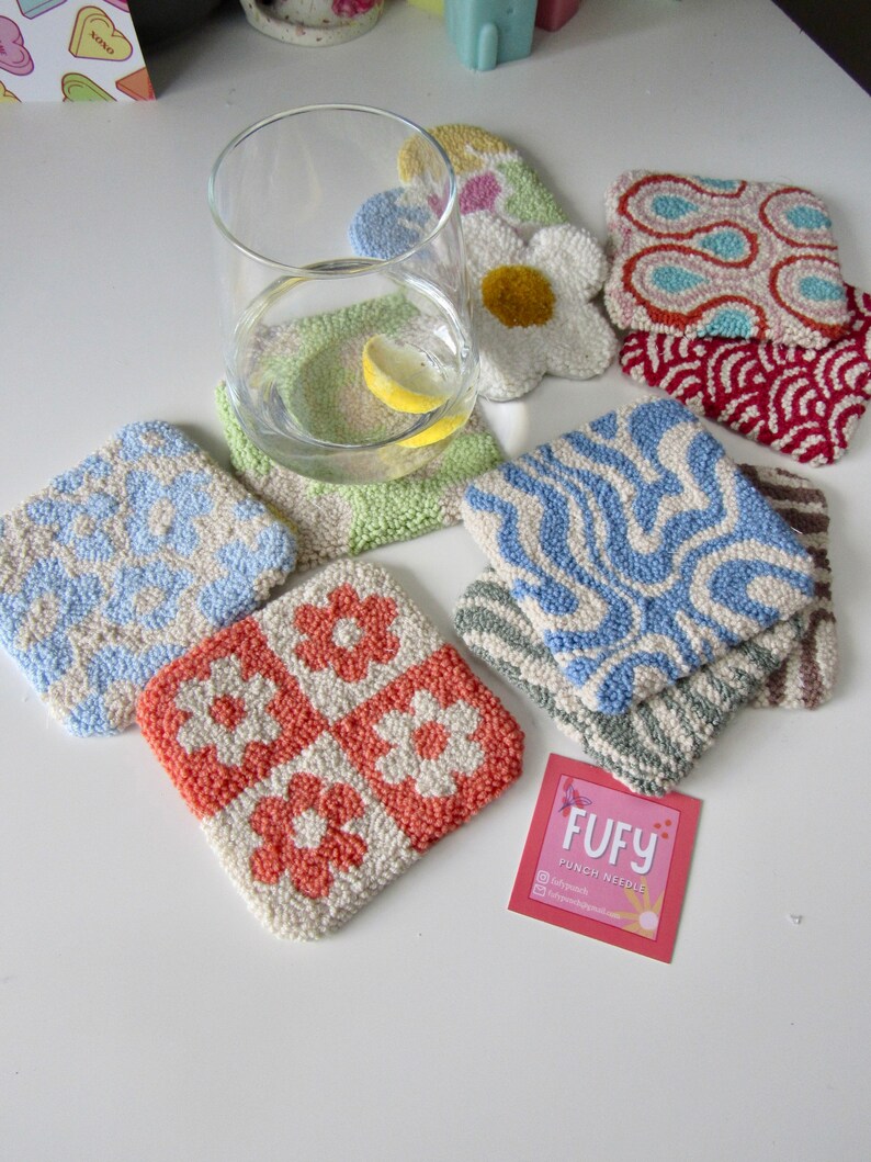 Punch Needle Coaster Tufted Mug Rug Kitchen Decoration Etsy