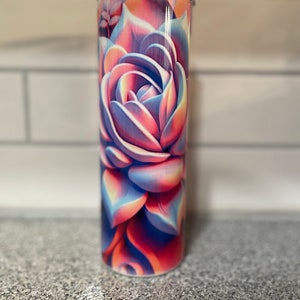 3D Rose Tumbler, Rose Tumbler, RVS Tumbler, Custom tuimelaar, glow in the dark tuimelaar, glitter tuimelaar, Pretty Tumbler