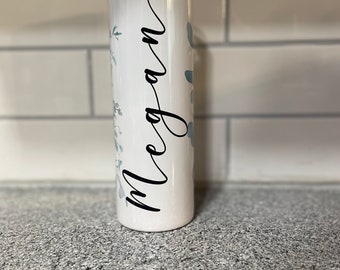 Floral tumbler, Personalized floral tumbler, Blue floral tumbler