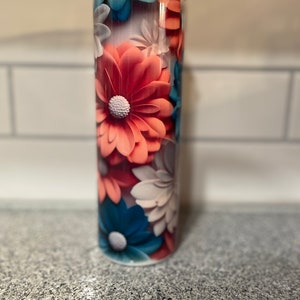 3D Daisy Tumbler, Daisy Tumbler,  Stainless Steel Tumbler, Custom tumbler, glow in the dark tumbler, glitter tumbler, Cute Tumbler