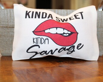 Kinda Sweet Kinda Savage Make up Bag, Make up Bag, Custom Make up Bag, Custom Pencil Bag, Toiletry Bag, Device Bag