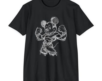 Weißes T-Shirt mit muskulösem Cartoon-Maus-Motiv