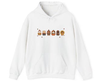 Niedlicher Thanksgiving-Hoodie mit Truthahn und Eulen | Herbstvögel mit Pilgerkürbis