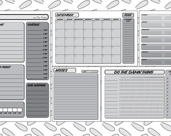 Black and White Gradient Planner Set, Monthly, Weekly, Daily, and Habit Tracker
