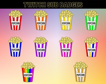 Popcorn Twitch Sub Badges | Twitch Emotes | Twitch Cheer Badges