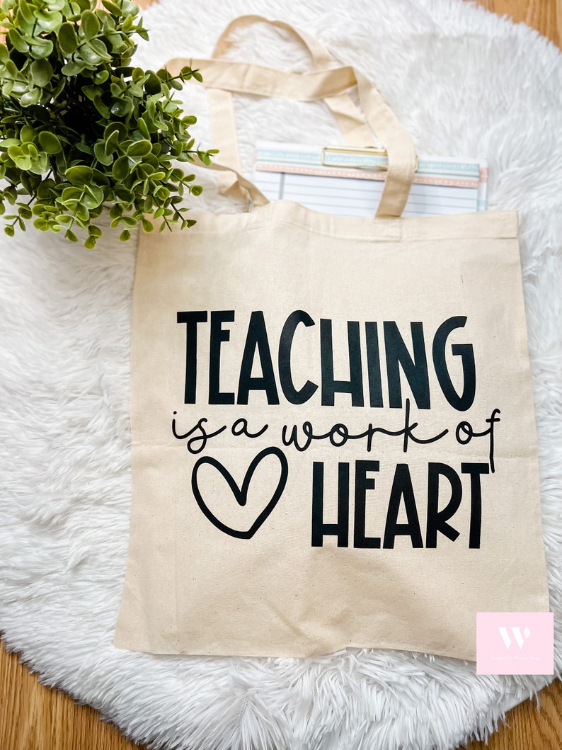 Teaching Is A Work Of The Heart Tote Teacher Tote Bag Gift for Teacher Teacher Appreciation Teacher Bag Gift for Her Teacher Name Tote image 1