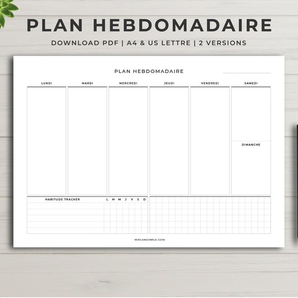 Planning hebdomadaire à imprimer, planning semaine, semainier, planning de la semaine pdf Letter US & A4, weekly planner français