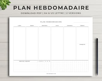 Planning hebdomadaire à imprimer, planning semaine, semainier, planning de la semaine pdf Letter US & A4, weekly planner français