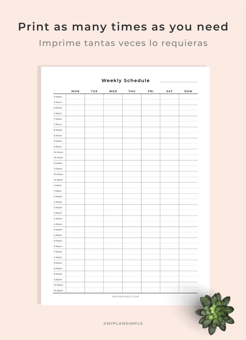Half Hour Weekly Schedule Printable, Half-hour Schedule PDF A4 &amp; Letter ...