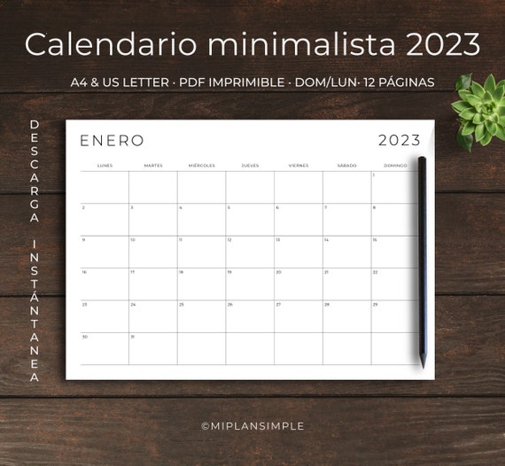 Calendario 2023 Español Imprimible, Calendario Mensual 2023, Calendario  Minimalista PDF A4 & US Letter, Calendario Anual, Agenda 2023 