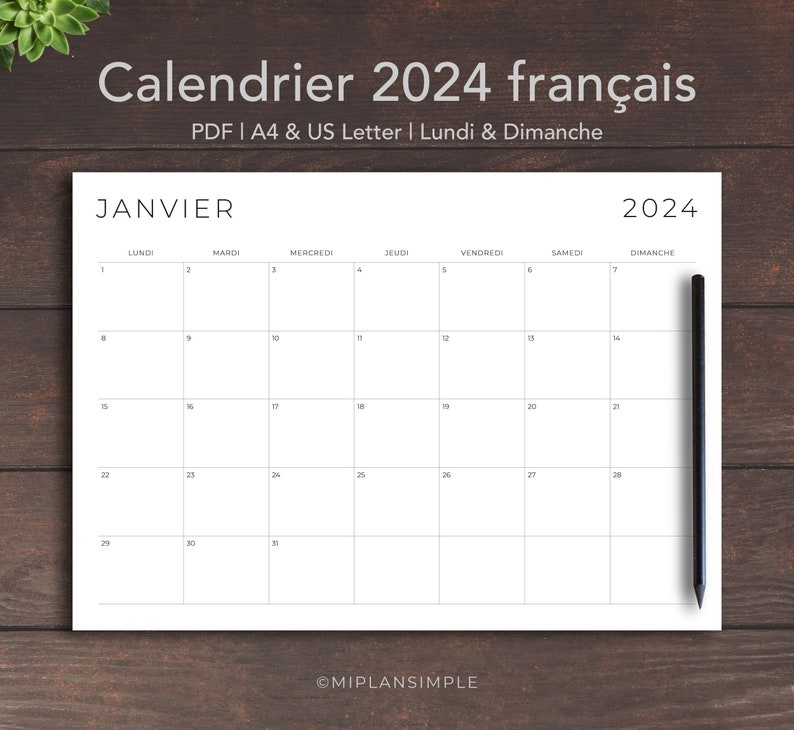 Calendrier 2024 à Imprimer, Calendrier Mensuel 2024 à Imprimer En