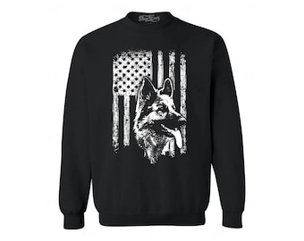 German Shepherd Canine  American Flag Crewneck Sweatshirts German Shepherd Shirt. Dog Lover Gift. Birthday Gift. Mothers Day Gift. Gift Idea
