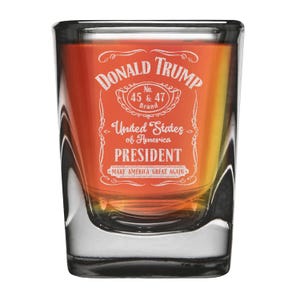 Donald Trump 45 47 United States President Make America Great Engraved Heavy Base Prism Shot Glass 2 oz. Trump Gift, Won Donald Trump.