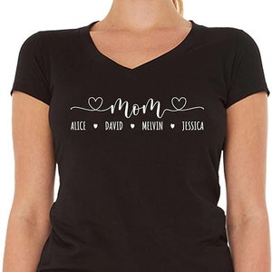 Personalized Mom Grandma Custom Kids Names Women&#39;s V-Neck Shirt Customizable Mother&#39;s Day Gift. Mothers Day Gift. Gift For Mom. Custom Gift.