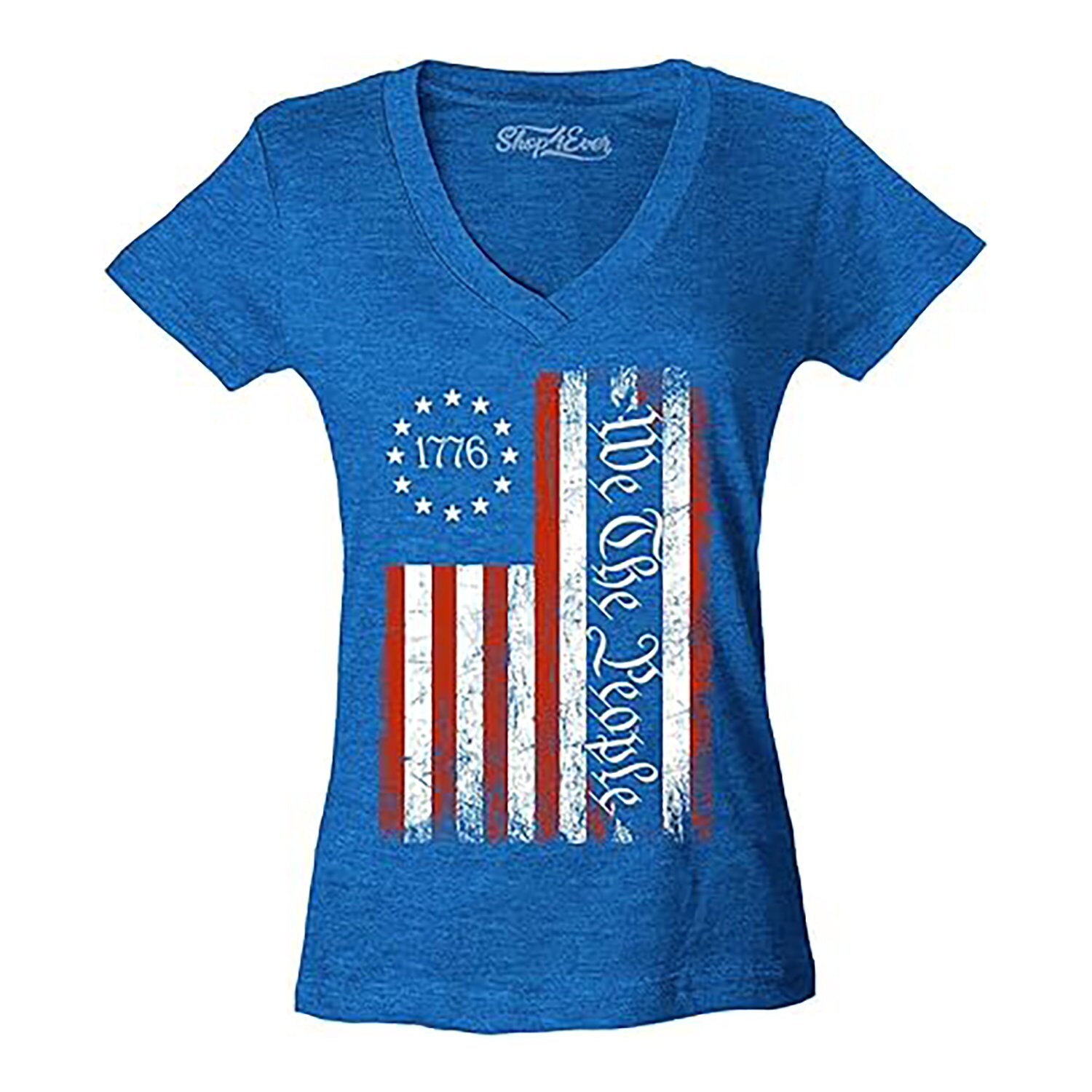 Shop4ever We the People American Flag Women's V-neck T-shirt
