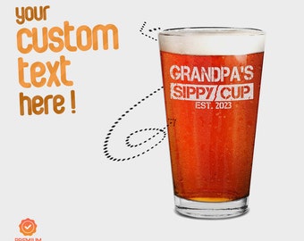 Personalized Grandpa's Sippy Cup Est. ( Your Year )  Custom Engraved Beer Pint Glass Funny Fathers Day Gifts,Fun Baby Reveal for Grandpa