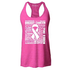 Breast Cancer Awareness Shirt. White Ribbon Word Cloud Women&#39;s Racerback Tank Top Slim Fit Cancer Tee. Cancer Fighter. Breast Cancer Gift.
