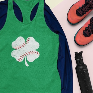 St Patrick&#39;s Day Gift. Baseball Shamrock Charm St. Patrick&#39;s Day Sports Women&#39;s Racerback Tank Top Slim Fit  Irish Gift. Drinking Shirt.