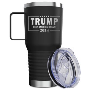 Donald Trump Keep America Great 2024, Donald Trump 2024, Trump Gift 2024, 2024 Election, Stainless Steel Tumbler with Handle and Lid 20 oz.