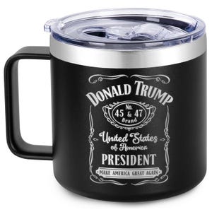 MAGA Merch Donald Trump 45 47 United States President Make America Great Insulated Coffee Mug Tumbler with Handle Lid 14 oz Republican Gifts
