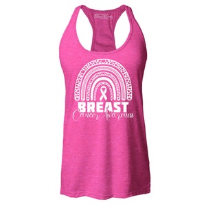 Breast Cancer Awareness Shirt. Rainbow White Women&#39;s Racerback Tank Top Slim Fit Cancer Tee. Cancer Fighter. Breast Cancer Gift. Pink Ribbon