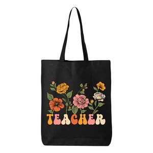 Teacher Flowers Floral Eco Cotton Tote Reusable Shopping Bag. Teacher Gift Idea, Teacher&#39;s Appreciation Gift. Teacher Gift.