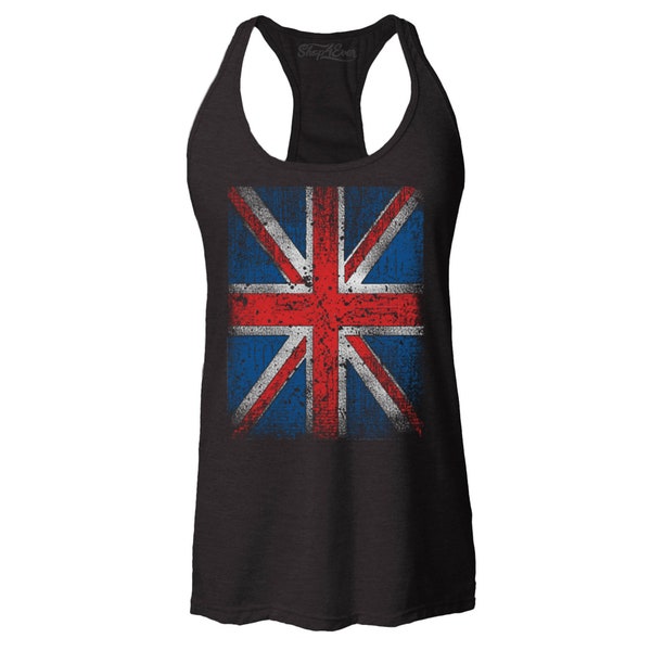 Union Jack Vintage British Flag Women's Racerback United Kingdom Flag Tank Tops Slim FIT