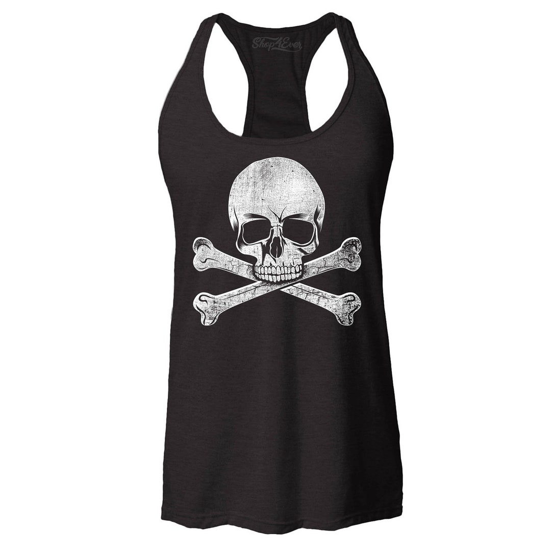 Distressed White Skull and Crossbones Women's Racerback - Etsy