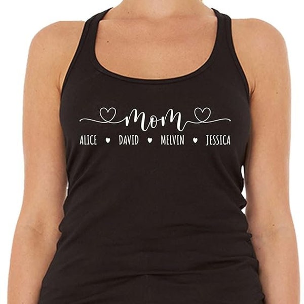 Personalized Mom Grandma Custom Kids Names Women's Racerback Tank Top Slim Fit Customizable Mother's Day Gift. Mother Gift. Grandma Gift.