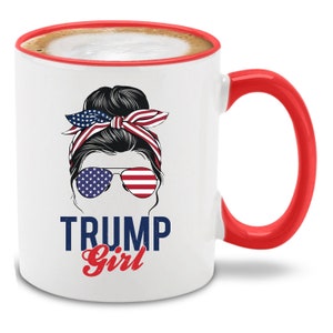 I&#39;m A Trump Girl American Flag Sunglasses Bandana Red Handle Ceramic Coffee Mug Trump Mug. Trump Gift. Trump Vote. Election 2024 Funny Trump