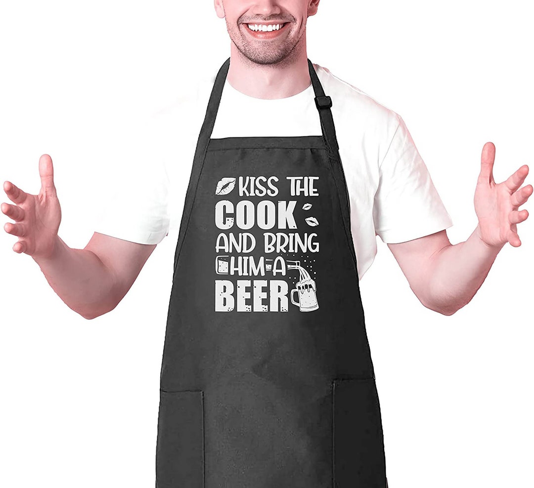 Kiss the Cook and Bring Him a Beer Apron Funny Grilling Apron With