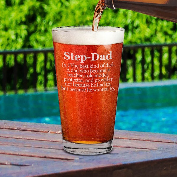 Step-Dad Definition Engraved Beer Pint Glass for Stepdad Bonus Dad