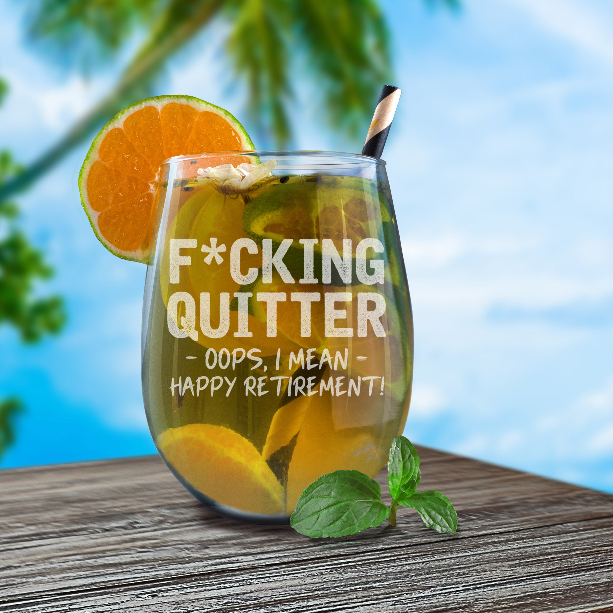 Quitter Oops, I Mean Happy Retirement Engraved Stemless Wine Glass Funny Retirement Glass - Etsy