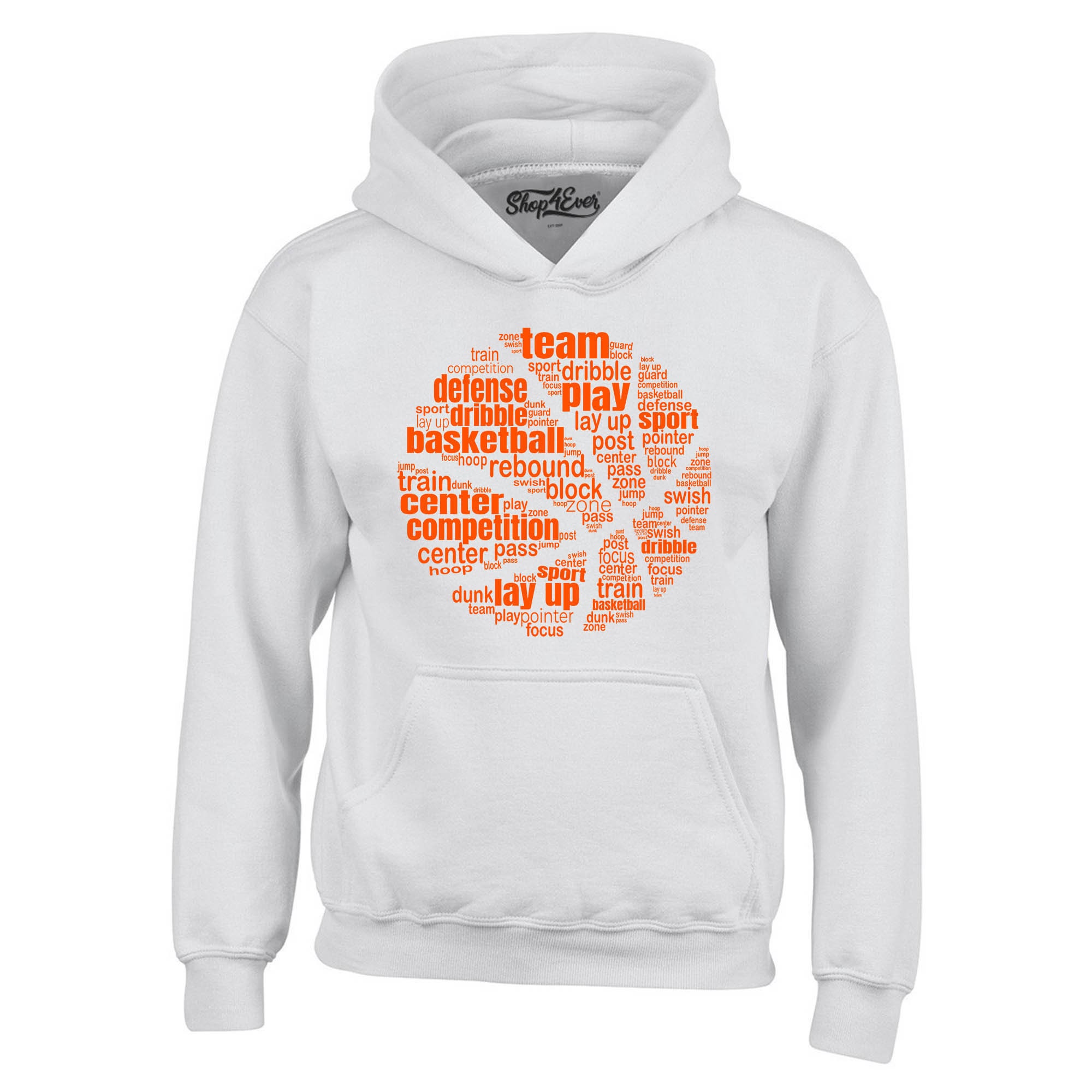 Discover Basketball Word Cloud Orange Ball Silhouette Hoodies